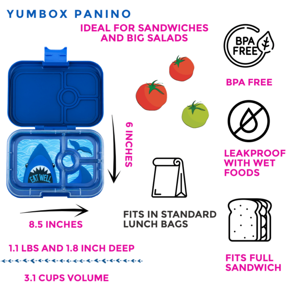 Φαγητοδοχείο Yumbox Panino με 4 χωρίσματα – Μπλε – Καρχαρίας - Image 5