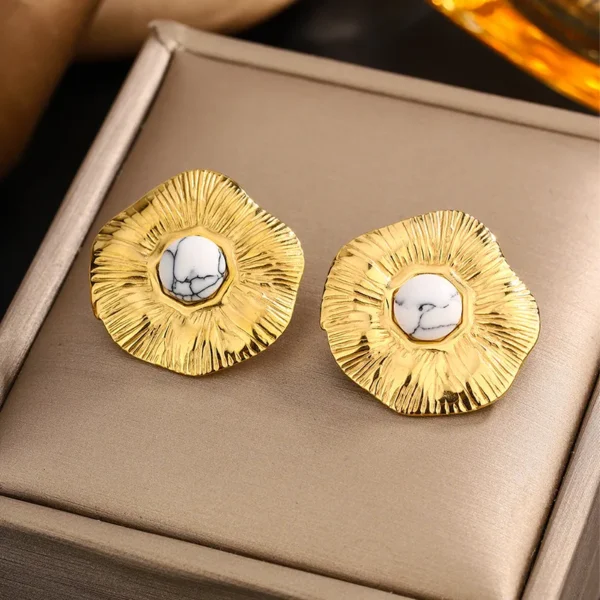WHITE TURQUOISE MAGIC FLOWER STEEL EARRINGS