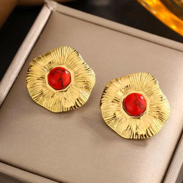RED MAGIC FLOWER STEEL EARRINGS