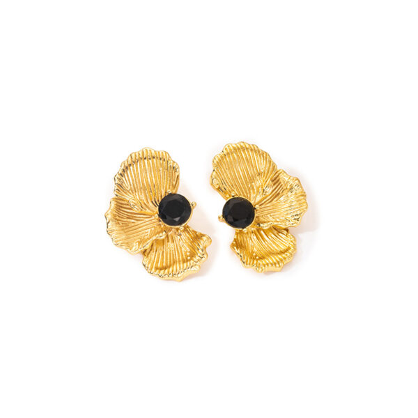 FLOWER GOLD & BLACK EARRING - Image 2