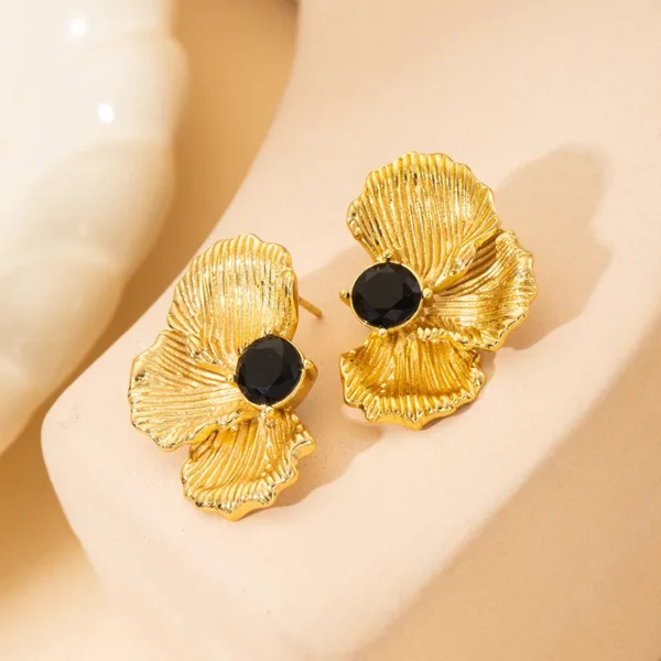 FLOWER GOLD & BLACK EARRING