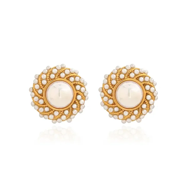 ROUND & PEARL GOLD EARRING - Image 2