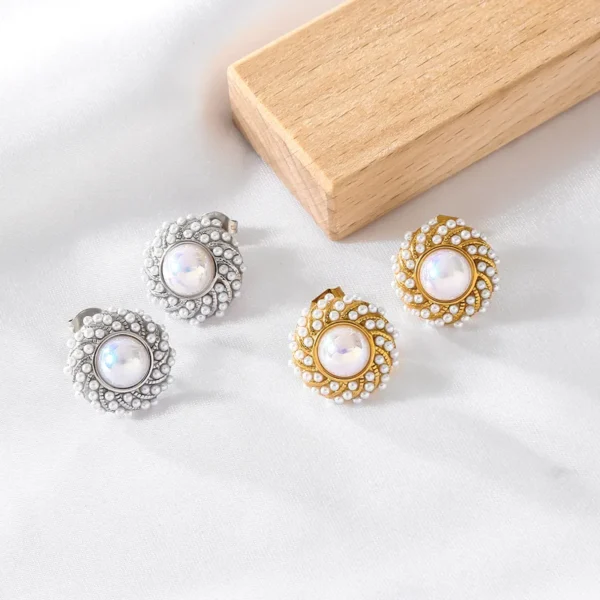 ROUND & PEARL GOLD EARRING - Image 3